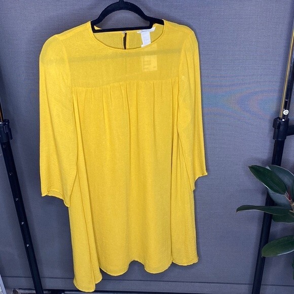 H&M Mustard Sheer Top Quarter Sleeve Tunic Shirt - Picture 1 of 6